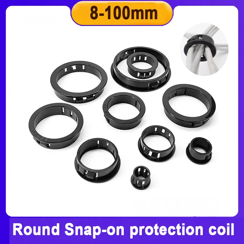 Buckle Type Wire Guard Ring Nylon Smart Cover Snap on Loop Sheath Threading Sleeve Cable Coil 8mm-100mm Plastic Hole Plug Cover