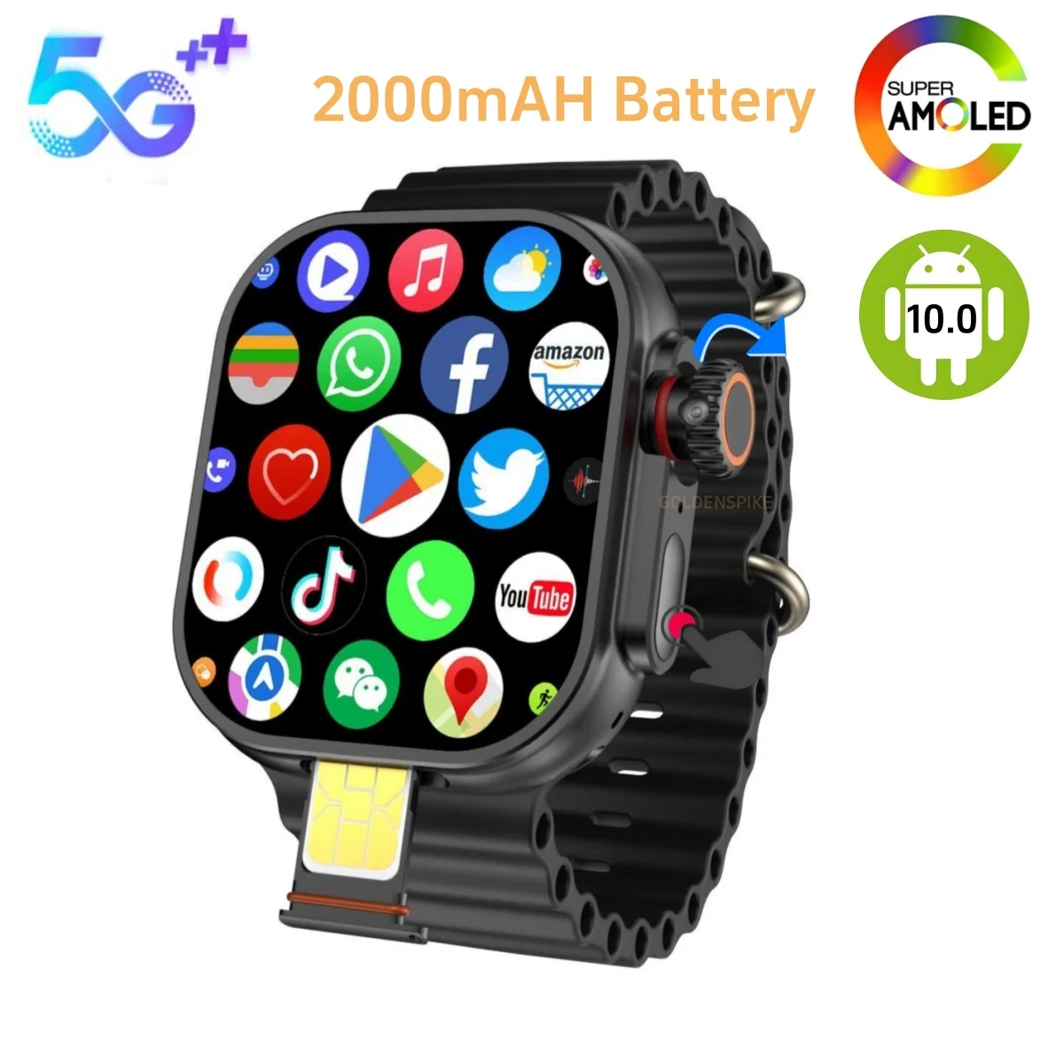 GOLDENSPIKE CD12 Smart Watch 5G LTE Android 10.0 Os Rotary Camera GPS WIFI 4G/5G Sim card 128GB Rom Touch Encoder Smartwatch