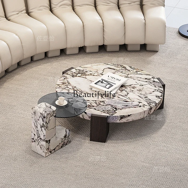 

yj5 Italian minimalist marble coffee table living room home light luxury high sense French creative art round