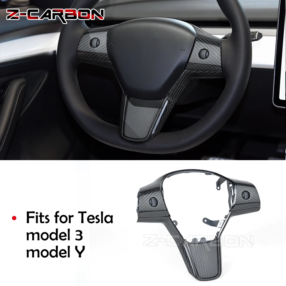 

Car Carbon Fiber Steering Wheel Trim Cover For Tesla 2016-2022 Model 3 Y Heated Optional Car accessories Decor