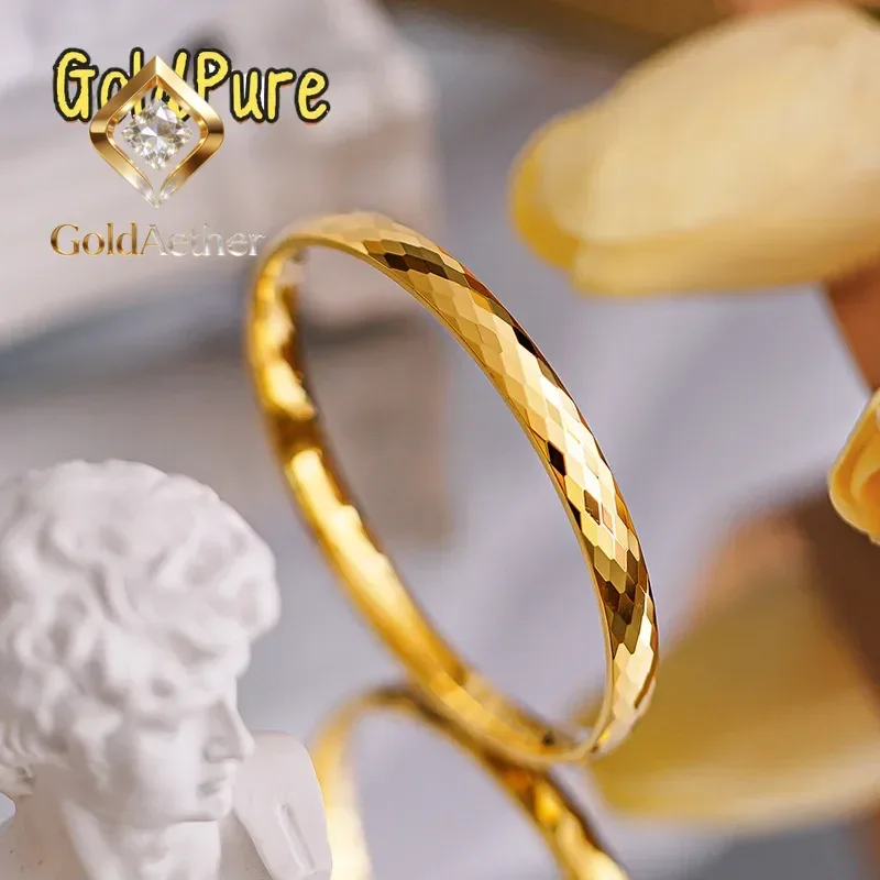 

GoldAether Women 9999 24K Real Gold Multi Section Bracelet Exquisite Light Luxury High Gloss Circle Banglegift