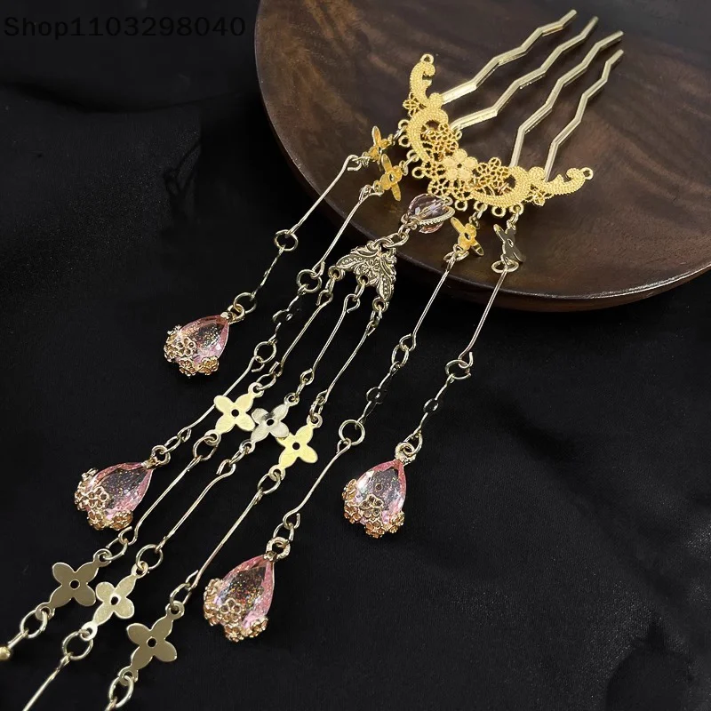 Vintage Bridal Hairpin and Floral Tassel Hair Forks; Hanfu Tradition Inspired Women's Headdress. image 5