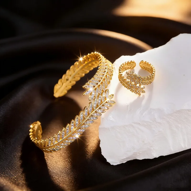 Cross-border hot-selling light luxury ins full diamond wheat ear opening bracelet women's fashion high-end zircon wicker