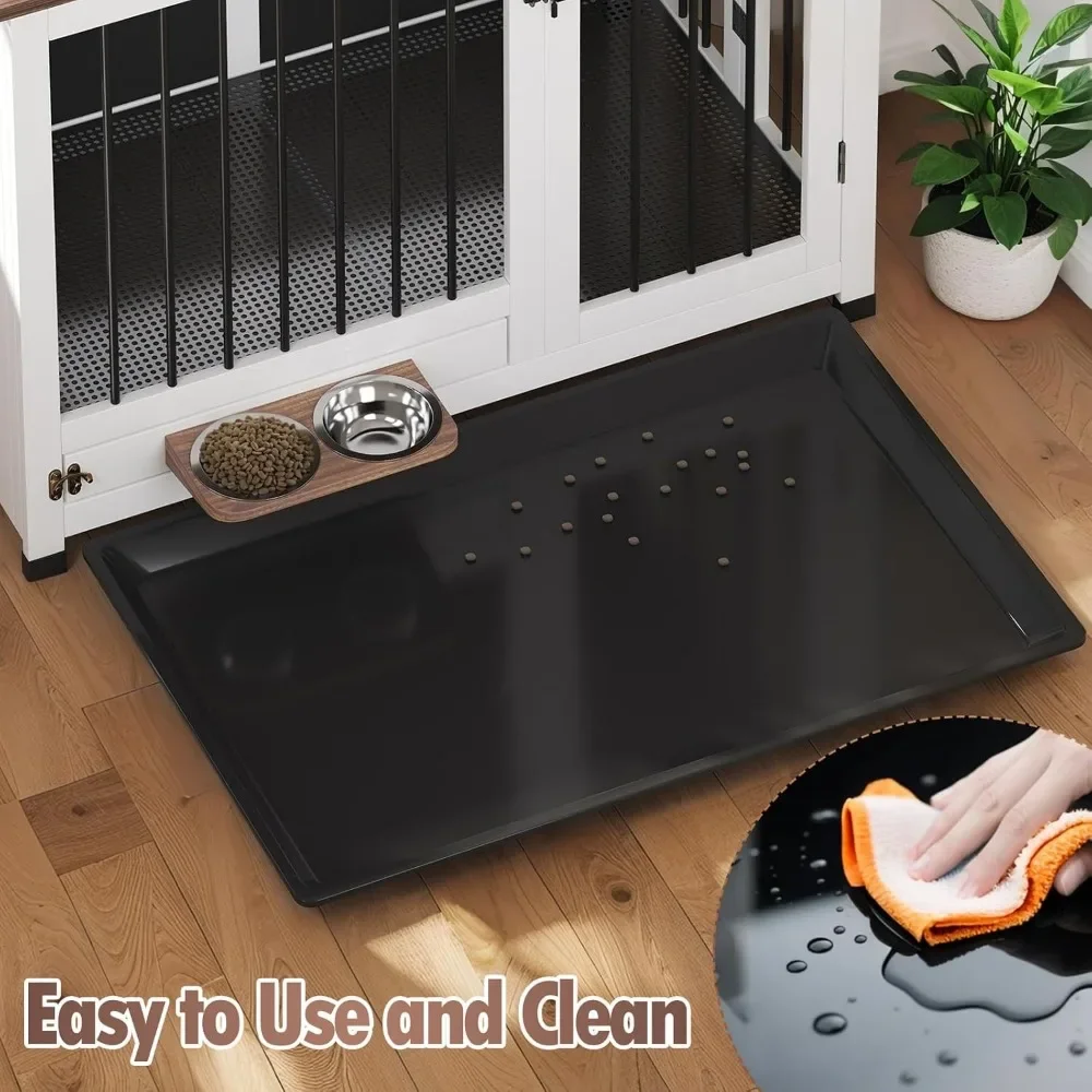 بيت كلب خشبي داخلي مع صينية قابلة للإزالة و360 °   وحدة تغذية دوارة للكلاب المتوسطة والكبيرة - تصميم طاولة نهاية قوي #2