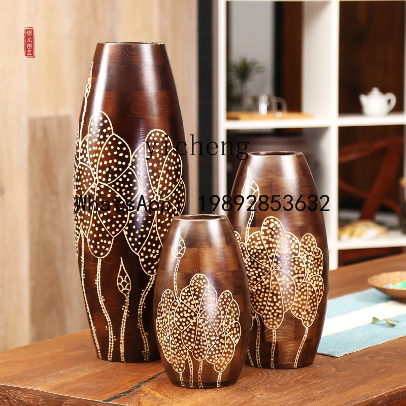 solid wood floor-to-ceiling vase ornament, living room flower arrangement, dried flower desktop antique home decoration