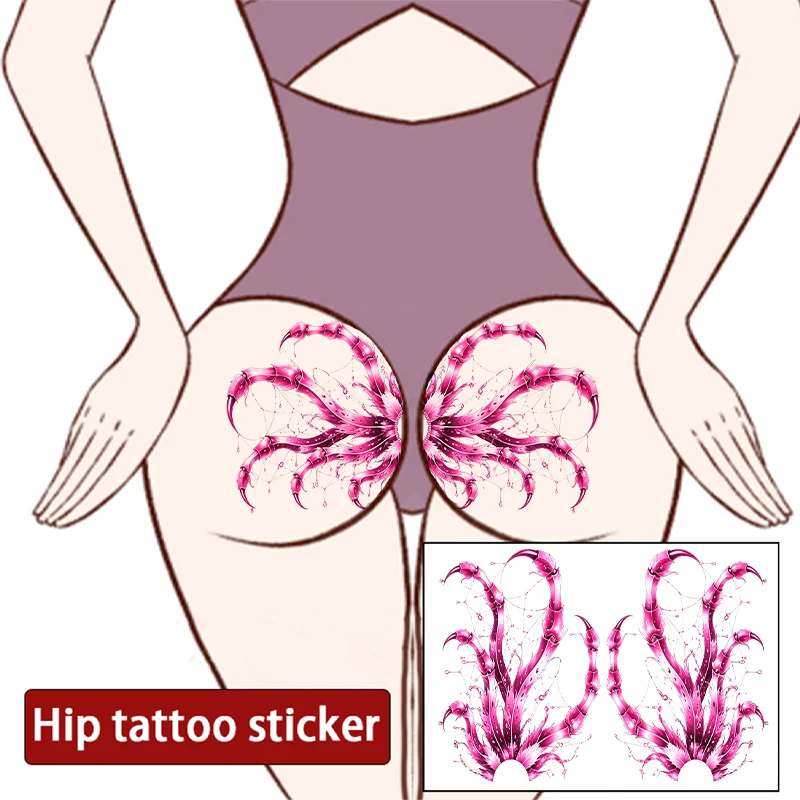Long-lasting sexy buttock tattoo stickers, waterproof and sweatproof, chrysanthemum temporary stickers, female spider pattern.