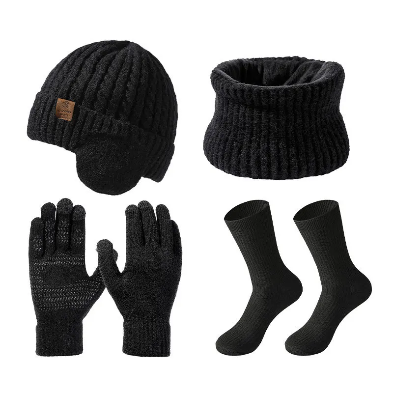 elastic-explosion-autumn-and-winter-men's-velvet-warm-knitted-hat-scarf-gloves-socks-four-piece-fashion-outdoor-cold-suit