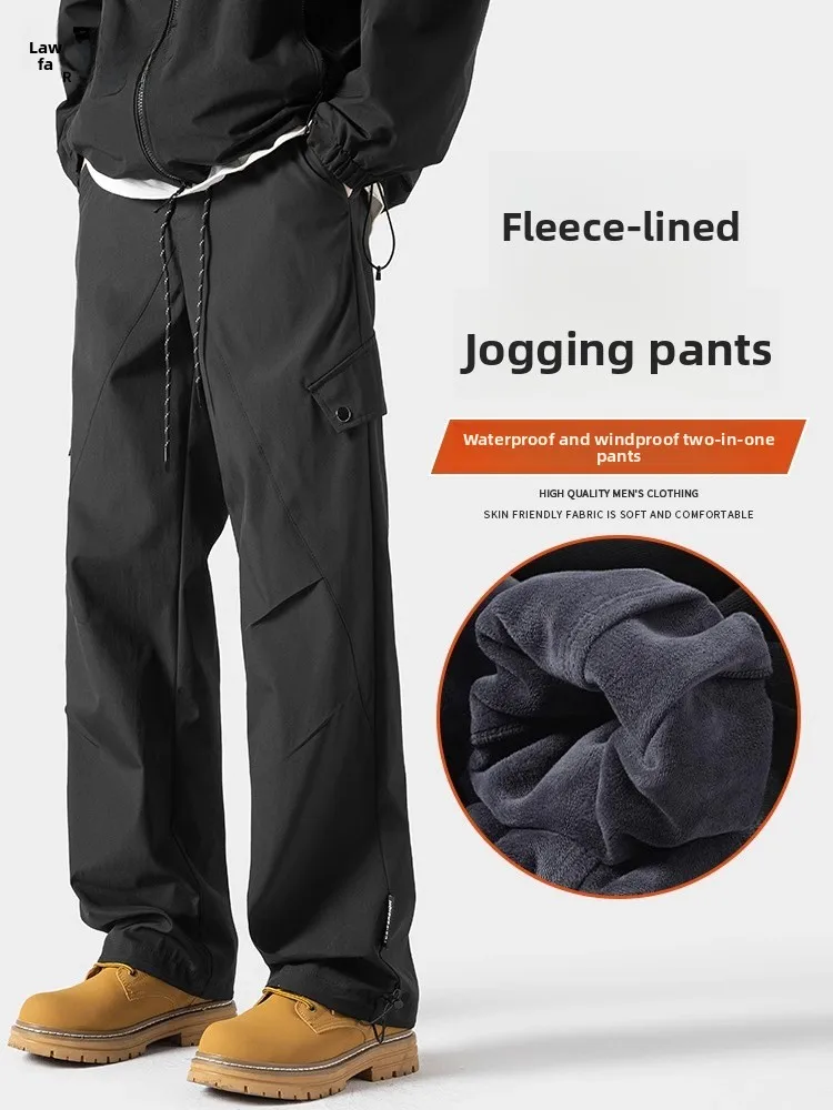 

Мужские зимние водонепроницаемые ветрозащитные брюки-карго на флисовой подкладке, повседневные осенне-зимние длинные брюки, молодежные модные трендовые брендовые брюки