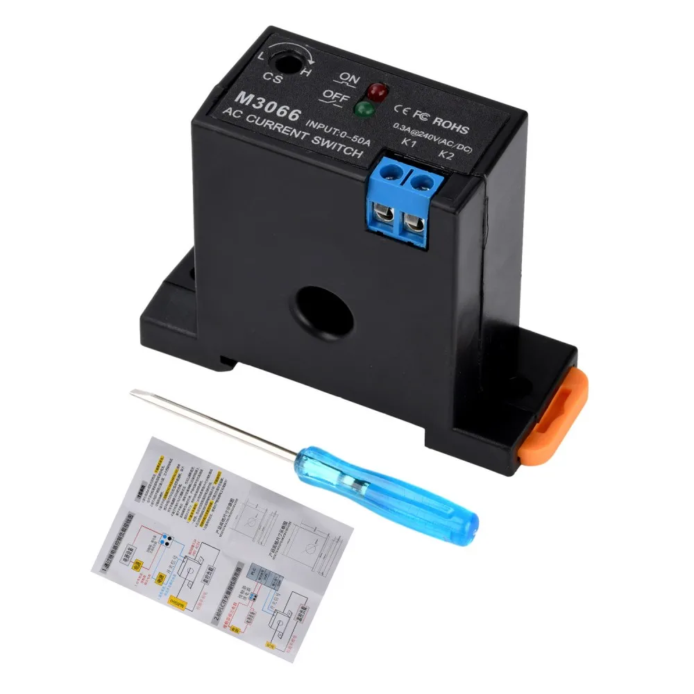 AC Current Sensing Switch M3060 M3066 0.2-50A Adjustable Current Transformer NO NC Relay Sensor for PLC Machinery Pipe Equipment