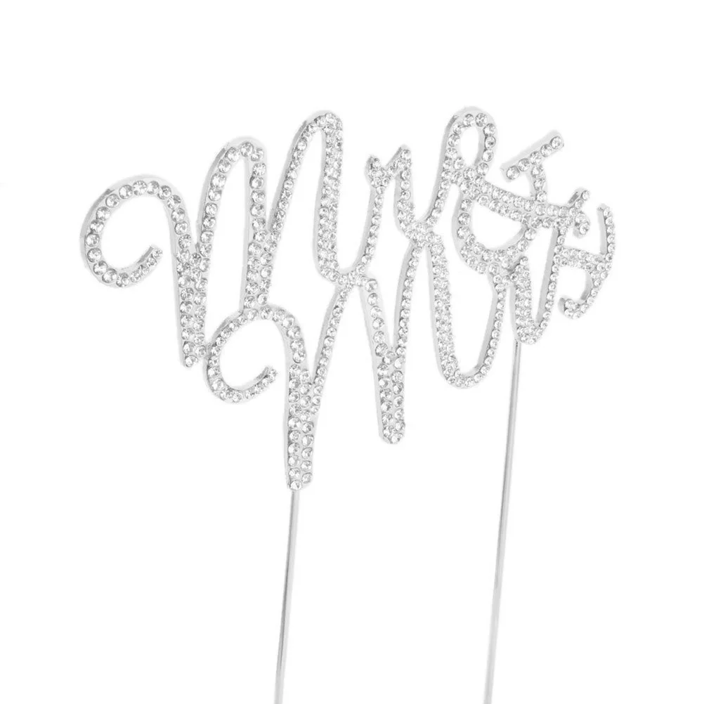 

Silver 12x9cm Wedding Cake Topper Alloy Rhinestone MR Mrs Decor Birthday Anniversary Party Banquet Cake Decorations