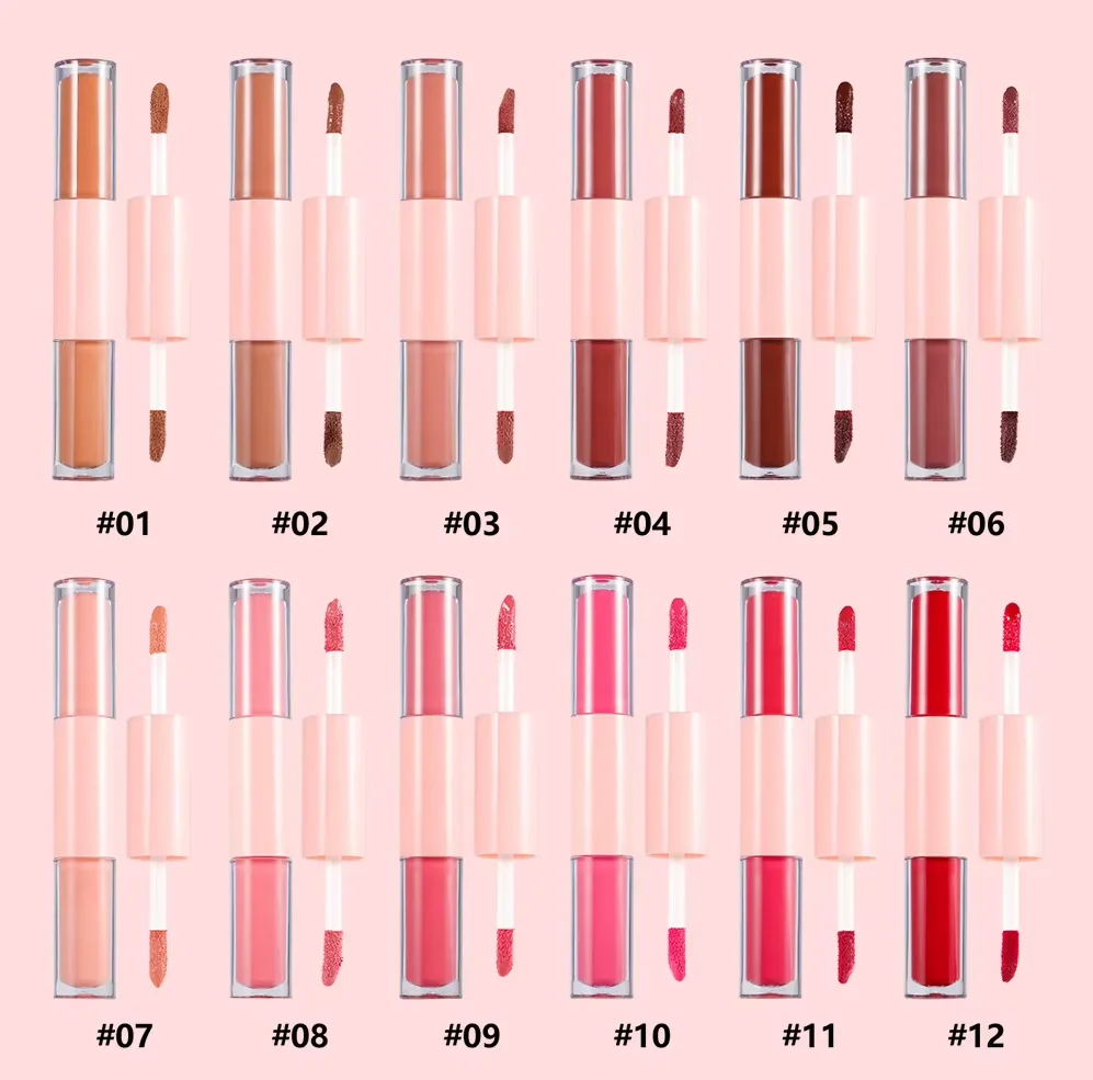 両端リキッドリップスティックリップグロスメイクアッププライベートラベルカスタムマットベルベットリップスティックリップグロス2in1保湿コスメティックバルク