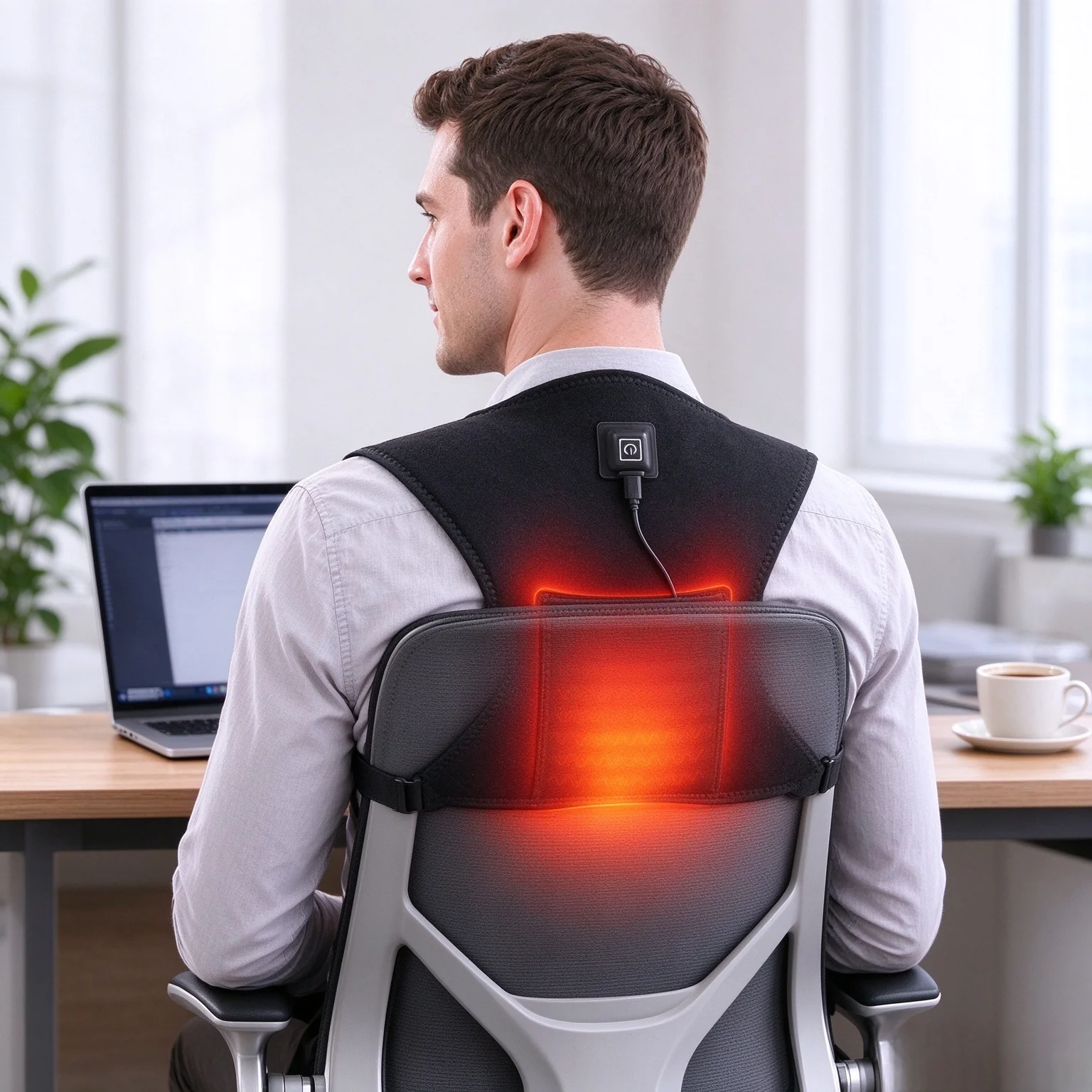 1Pc Heatable Shoulder and Back Massager with 3 Adjustable Temperature Levels, USB Plug-In Model