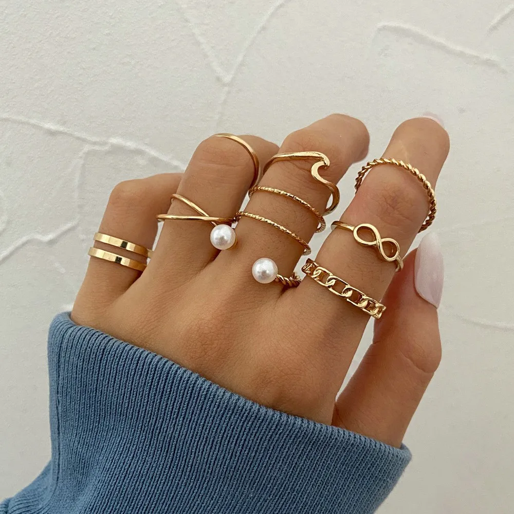 New Geometry Rings Set For Women Fashion Open Adjustable Zircon Finger Rings Charm Simple Delicacy Jewelry Accessories Gifts