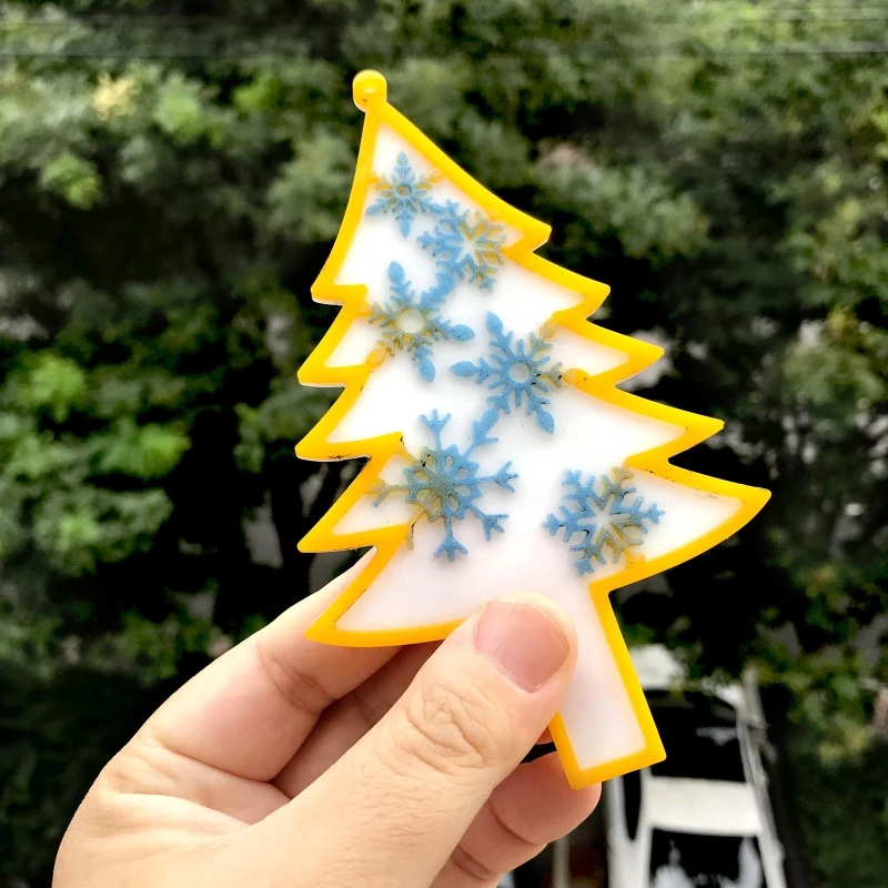 R3MC Christmas Tree Snowflake Ornaments Resin Casting Silicone Mold Woman Keychain Decorative Pendant Mold for DIY Crafts