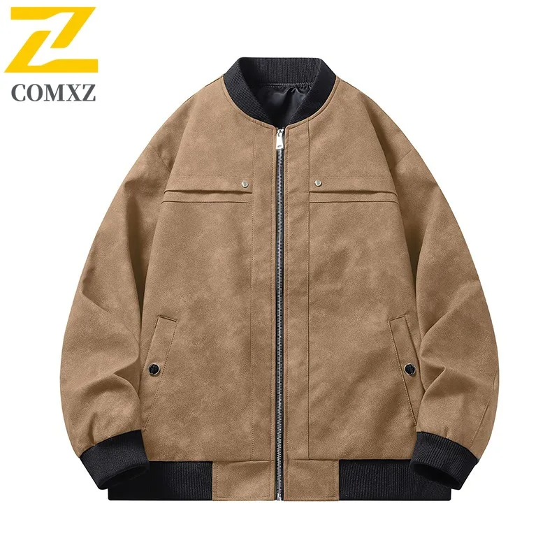 الرجال خمر الوقوف طوق بولي Leather سترة جلدية مقاوم للماء يندبروف النمط الأمريكي دراجة نارية معطف فضفاض الشارع الشهير صالح ربيع الخريف #3