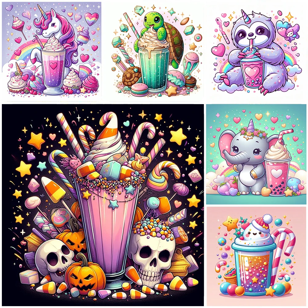 Sweet Food With Cute Animals 5D DIY Diamond Painting Rabbit Turtle Full Drills Mosaic Kits Embroidery Cross Stitch Decor Picture