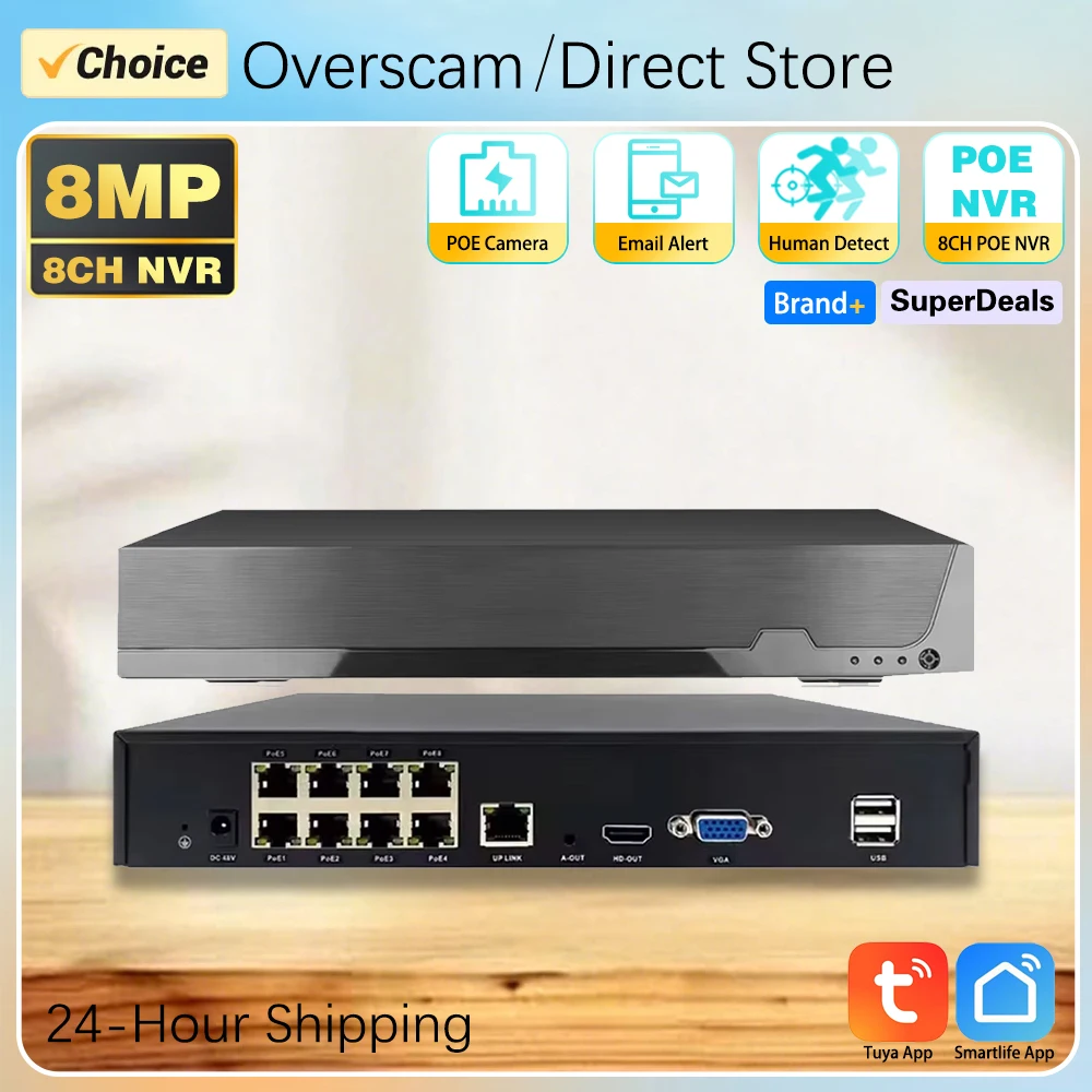 

Tuya Smartlife 4K 8CH POE NVR 8MP CCTV Security System AI Human Detection H.265+ Network Surveillance Audio Video Recorder NVR