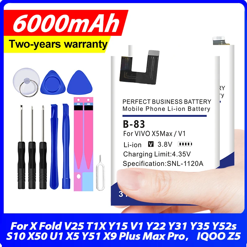 B-N2 B-75 B-W2 B-R2 B-R1 B-O1 Battery For VIVO X Fold V25 T1X Y15 V1 Y22 Y31 Y35 Y52s S10 X50 U1 X5 Y51 X9 Plus Max Pro，IQOO Z5