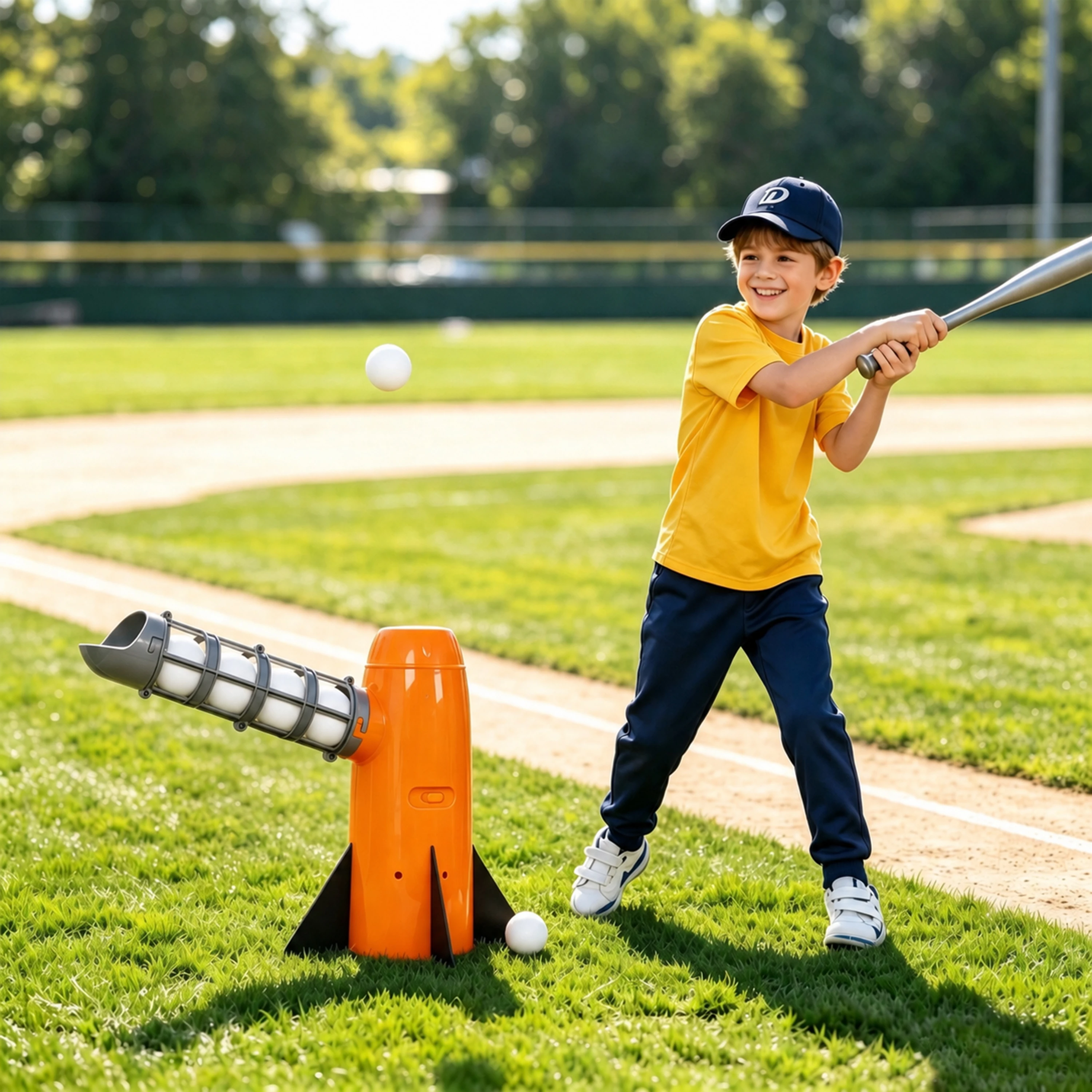 Baseball Pitching Machine, Automatic Pitch Launcher for Kids, Includes 5 Practice Balls, Develop Hand‑Eye Coordination, Great for Beginner Players Backyard Hitting Training
