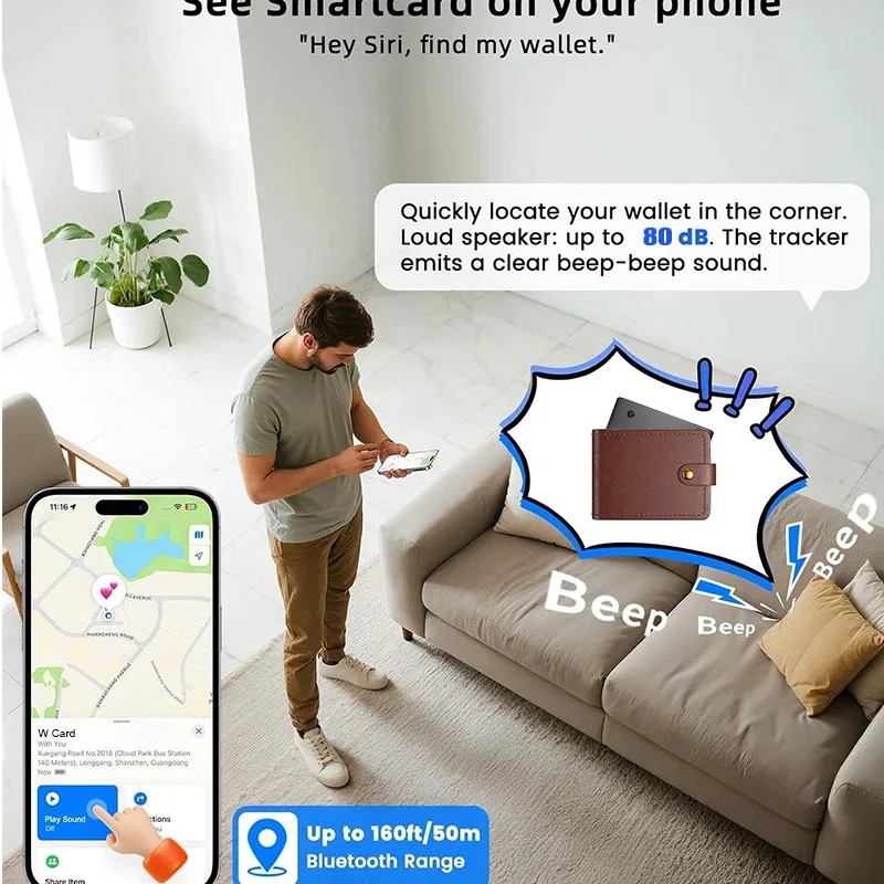 Wallet Tracker Card Bluetooth Smart Tracking Tag Works with Find My (iOS Only) Ultra-Thin Item Finder Locator for Purse, Luggage