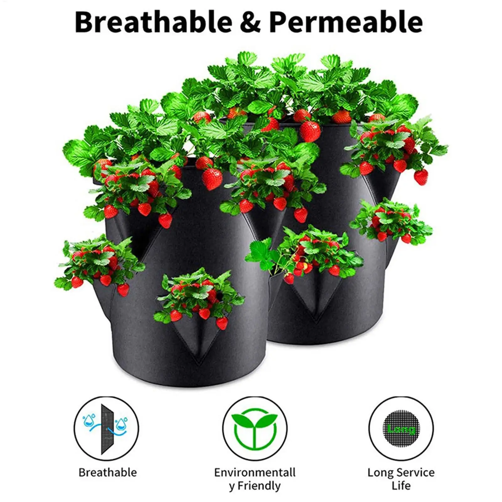 7 Gallon Strawberry Planter Grow Bags with 6 Side Planting Pockets Breathable Fabric Pots for Outdoor Gardening Container
