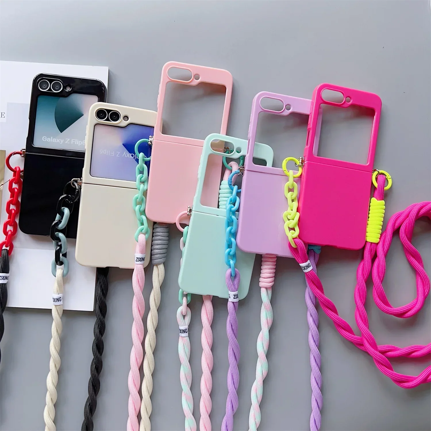 Candy Solid Schutzhülle mit Umhängeband, schlanke Handyhülle für Samsung Galaxy Z Flip 8 7 4 5 6 Flip6 Flip7, niedliche Hülle – Detail 19