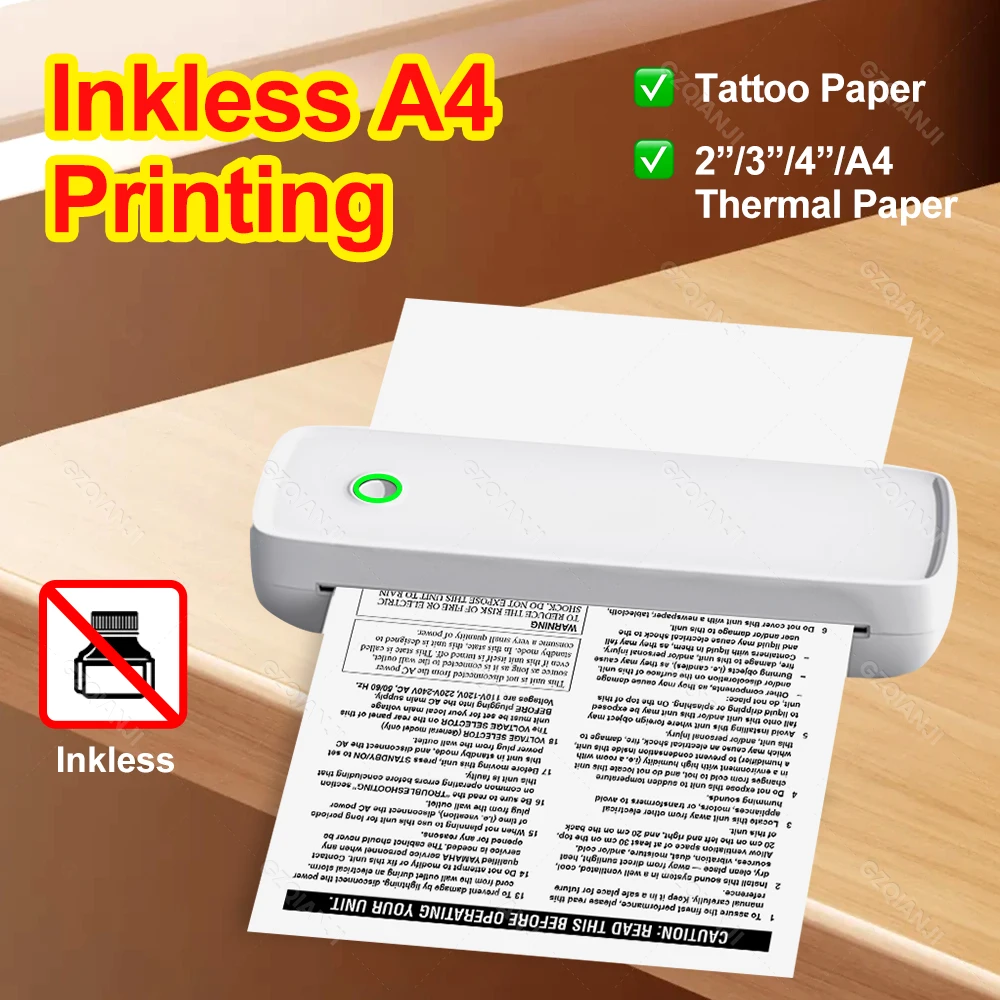 

A4 Thermal Printer Portable Bluetooth Wireless White Excel World PDF Document Print Machine Tattoo Transfer Stencil Maker