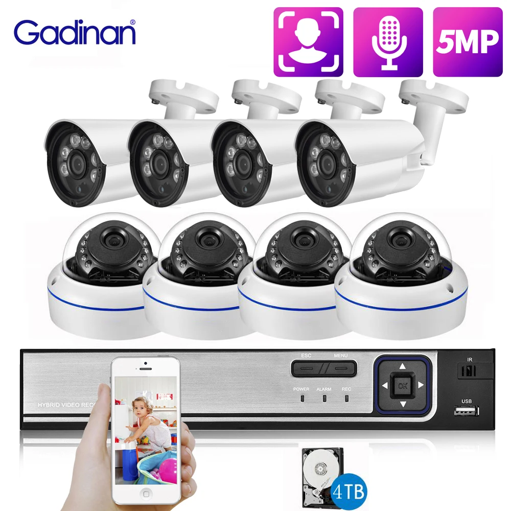 

Gadinan 5MP POE NVR IP Camera System H.265+ 8CH Audio Outdoor Waterproof P2P CCTV System Motion Detection Security Surveillance