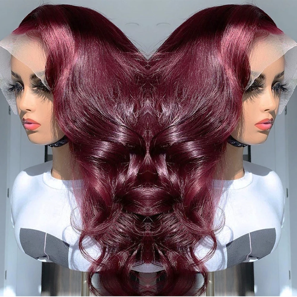 

Burgundy 99j red Lace Front Wigs Human Hair Body Wave 4x4 Closure Wigs For Black Women Brazilian Transparent HD Lace Pre Plucked