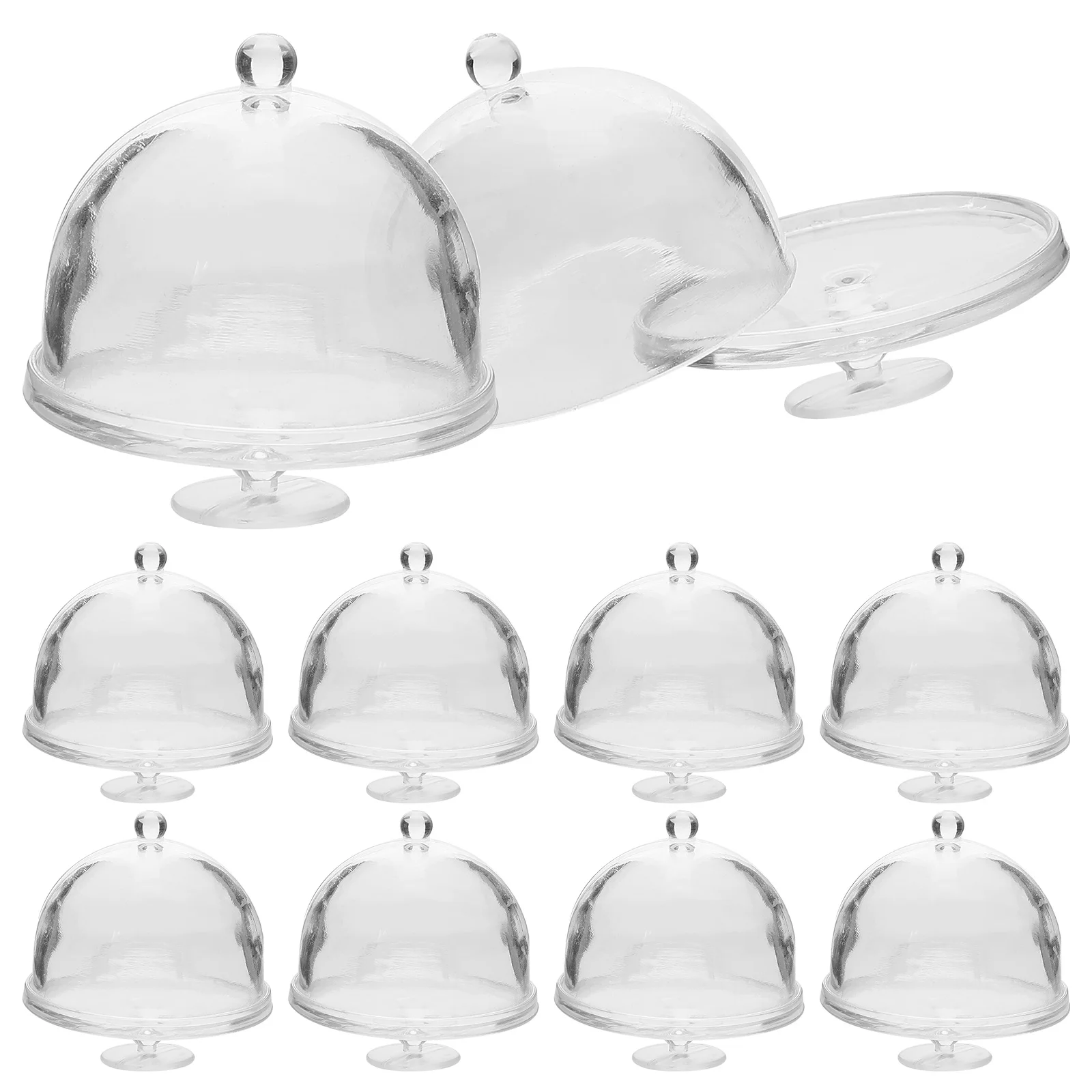 10 Pcs Cake Mini Holder Cupcake Stand House Accessory Transparent Container with Dome Cover