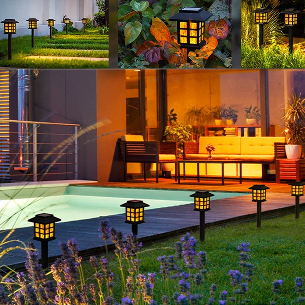 1/2/4pcs 10LEDS Solar Flame Torch Light Flickering Light Waterproof Garden Decoration Outdoor Lawn Path Yard Patio Floor Lamp