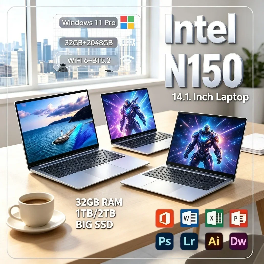 High‑Performance Intel Core N150 14.1 Ultra Slim Laptop 16GB/32GB 1TB/2TB 1920*1080 HD Windows 11 Home Office Study