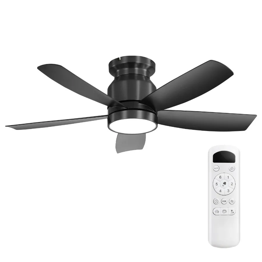 

42 Inch Flush Mount Ceiling Fans with LED Light 22W and Remote Control 5 ABS Fan Blades for Bedroom