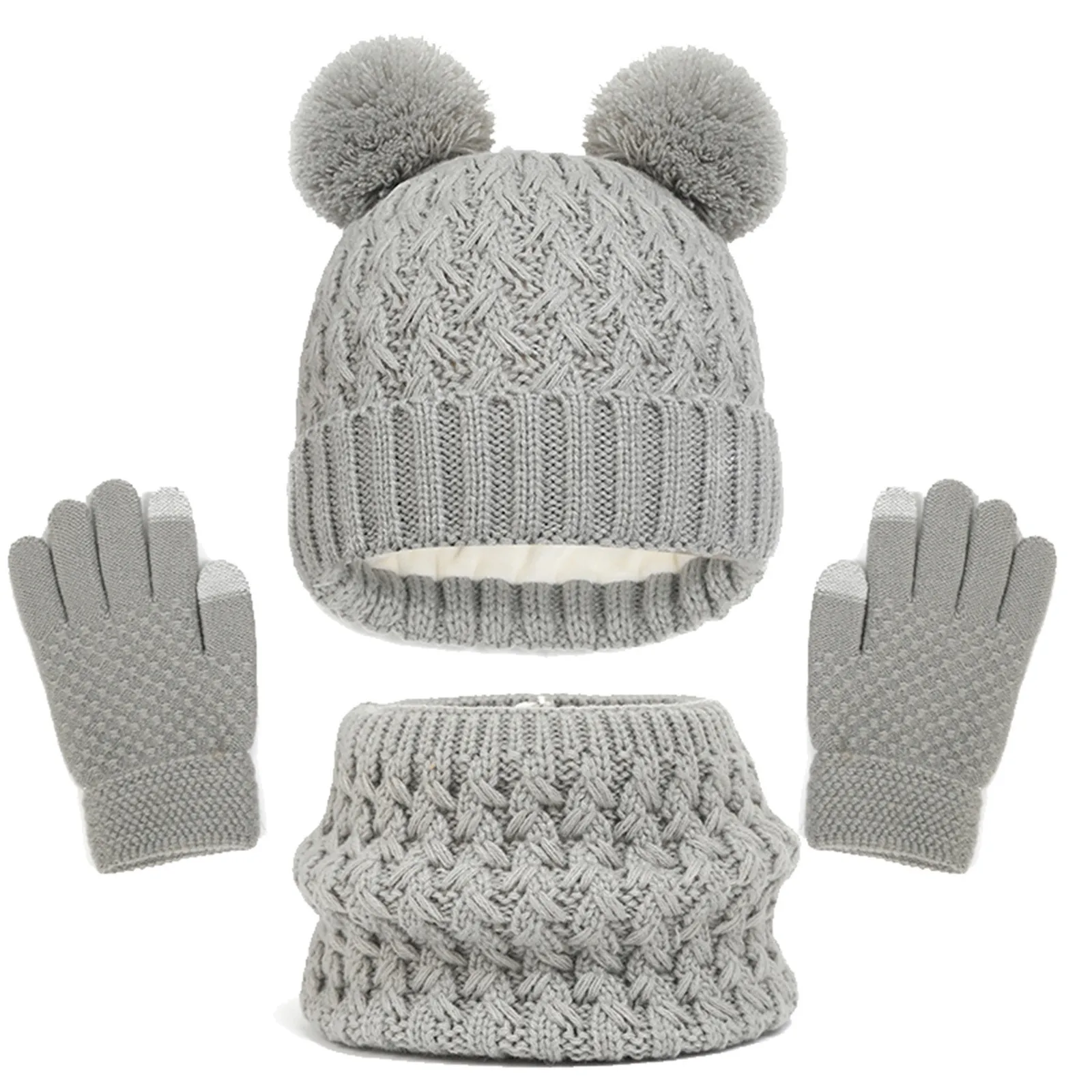 Kinder Winter mütze Handschuhe Schal Set Mädchen Kleinkind Kinder Hüte mit Pom Strick Hals wärmer Gamasche Fäustlinge Fleece gefüttert Set heiß