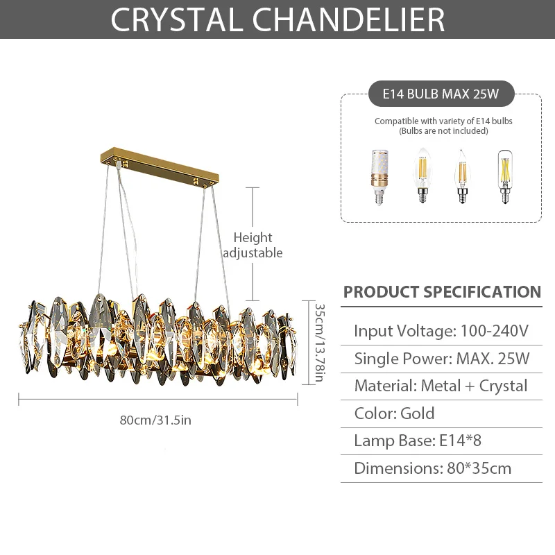 Noordse LED Kristallen Plafondlampen Gouden Luxe Verlichting Eetkamer Woonkamer Slaapkamer Eilandlamp Binnen LED hanglamp