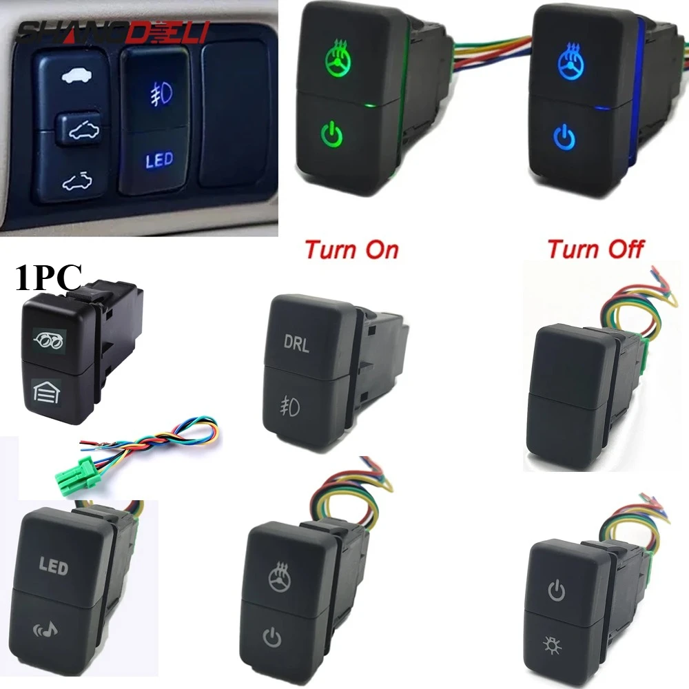 1PC Car LED Light BSM DRL Parking Radar Exhaust Garage Switch Dual Key Button for Honda Accord 7th-generation 2003-2007