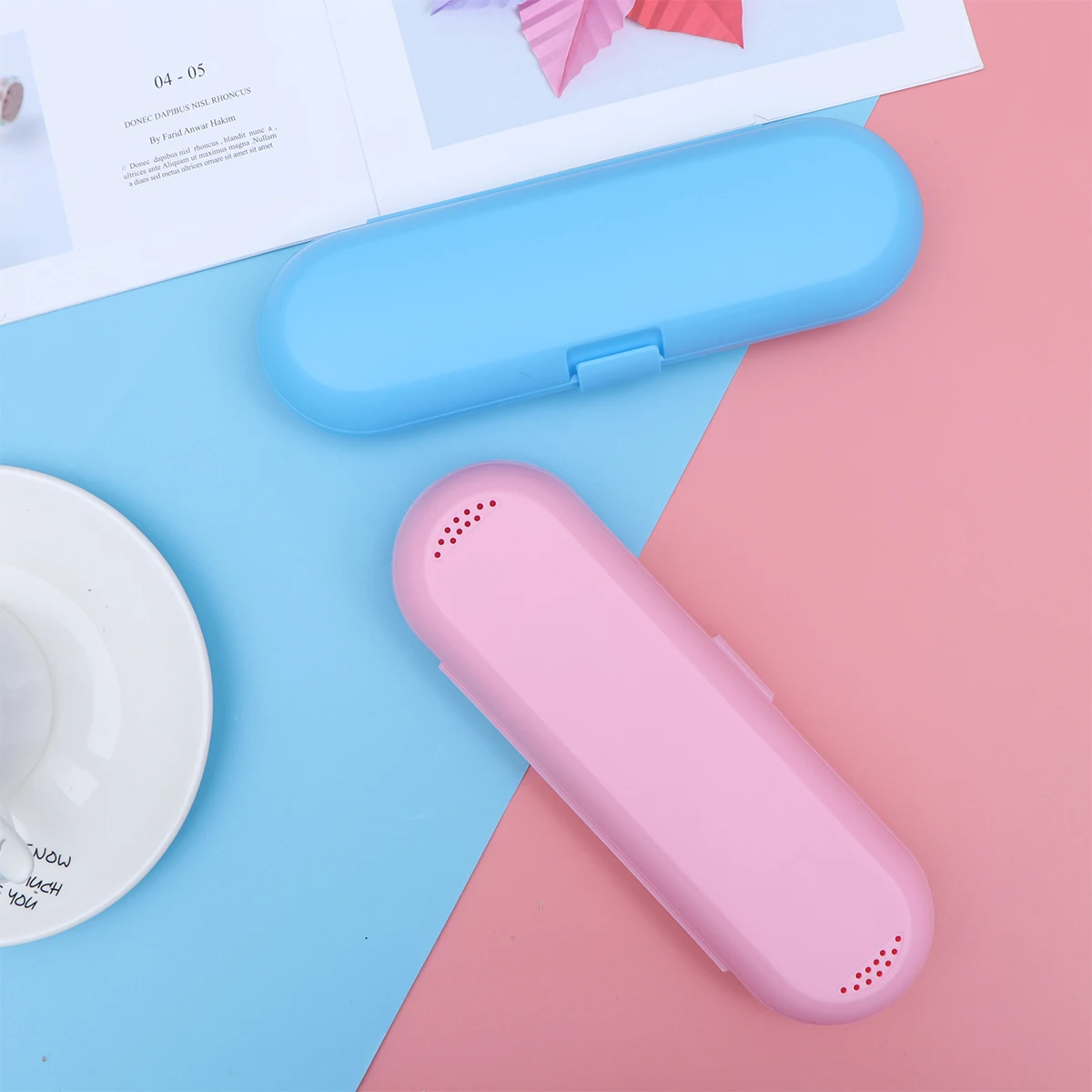 2Pcs Electric Toothbrush Case Compact Travel Storage Box Blue Pink Portable Holder for Outdoor Protection Toothbrush Case