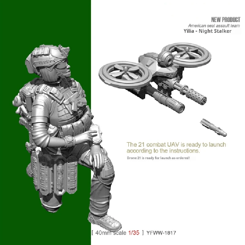 

1/35 Us Female Soldiers And Drones Resin Model Figure Gk Micro Miniature 3d Printed White Model Toy Unassembled And Unpainted
