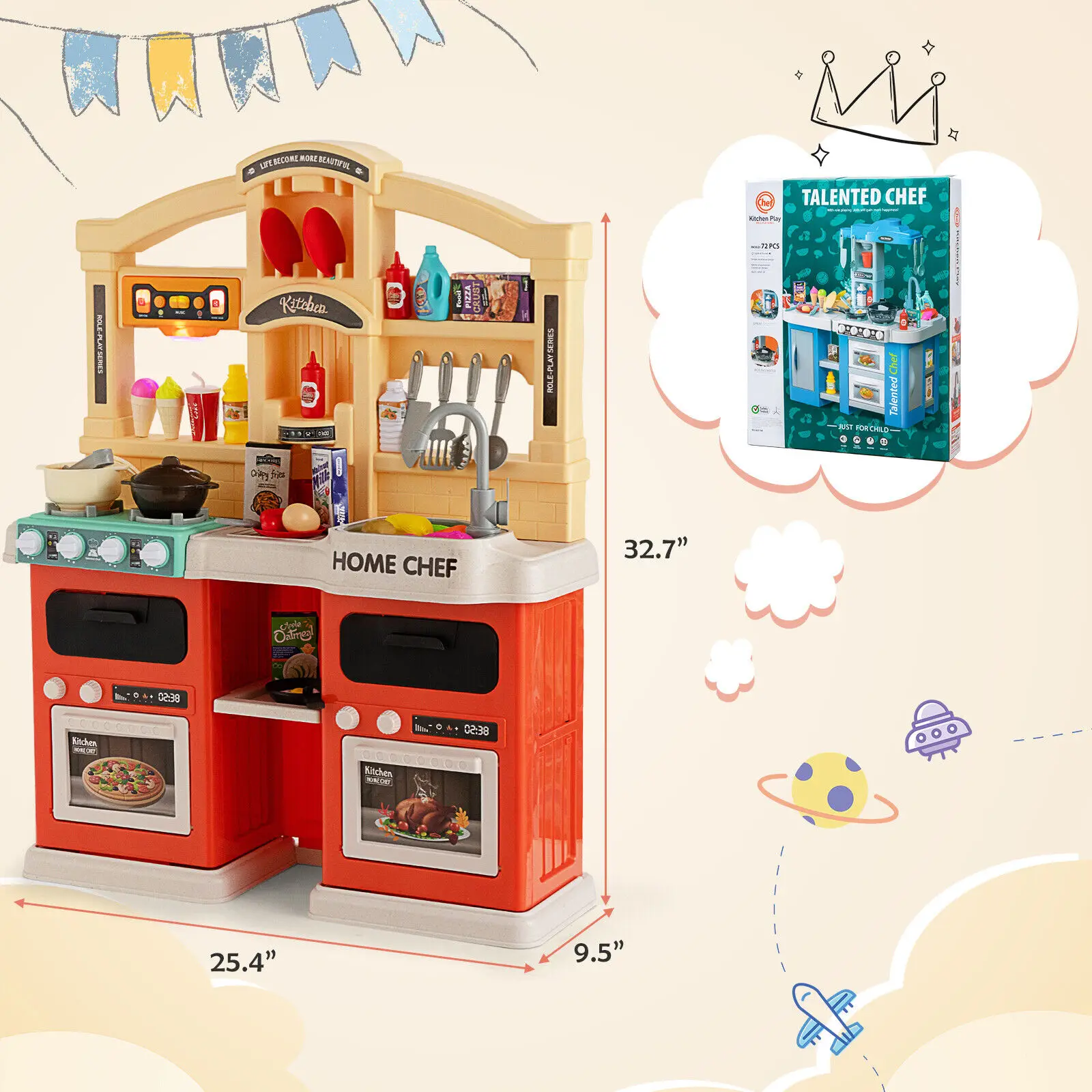 Costway Trẻ Em Chơi Nhà Bếp 69 Máy Tính Nhà Bếp Playset Đồ Chơi W/Thực Tế Đèn & Âm Thanh