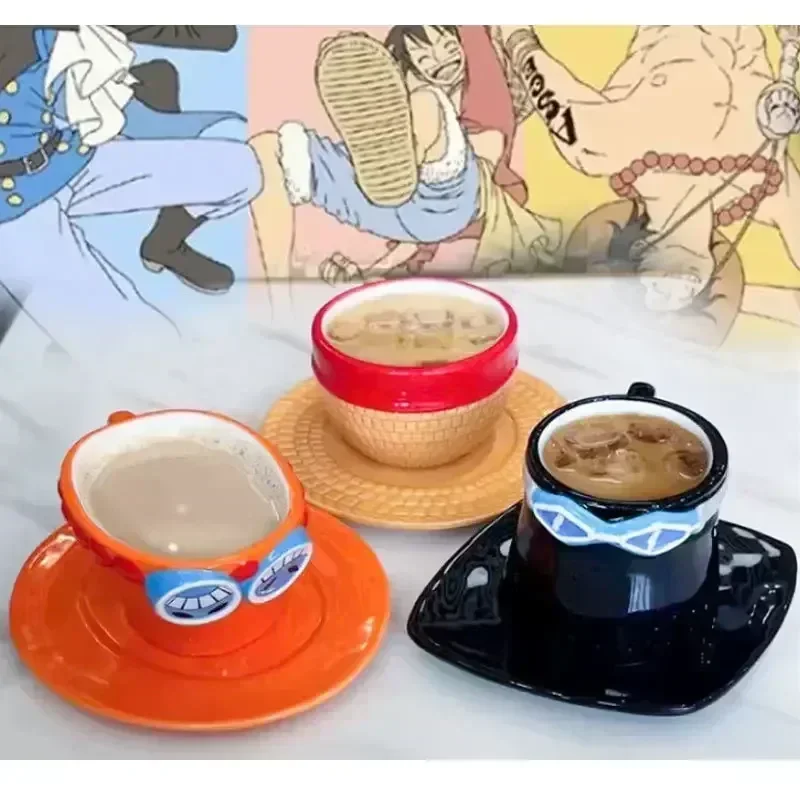 Anime One Piece Luffy Straw Hat Bowl Water Cup Cute Ramen Bowl Cartoon Household Ceramic Tableware Noodle Bowl Chopstick