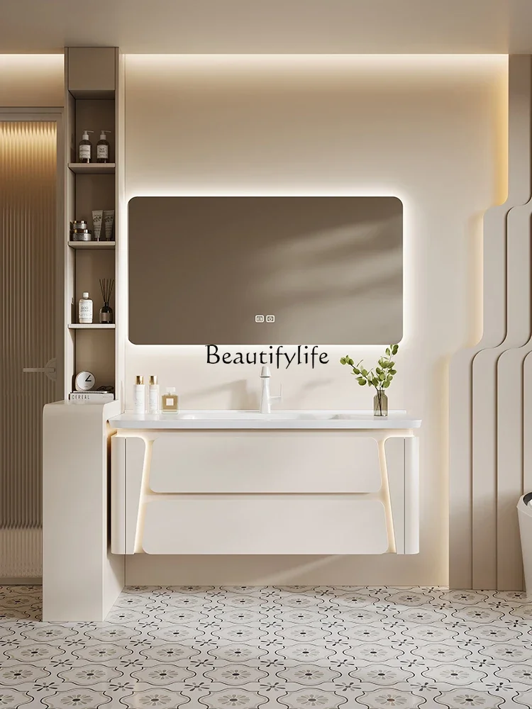 

yj5 Cream wind oak paint bathroom cabinet combination ceramic integrated basin bathroom washstand set