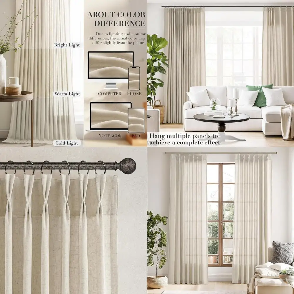 

Elegant 84 Linen Sheer Curtains, 2-Panel Set with Back Tab, Light Filtering, Greyish Beige for Home Decor