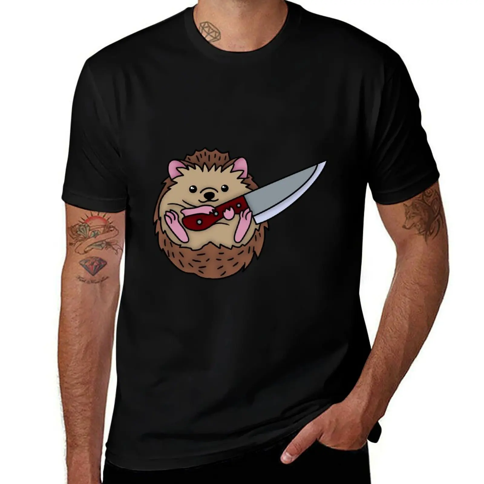 Threatening Hedgehog with knife T-Shirt Sports Casual Breathable Tee Shirt T-Shirt