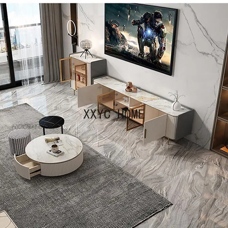 Italian Style Light Luxury Tv Cabinet Coffee Table Set Imported Rock Slab For Storage Reading Large Capacity Living Room