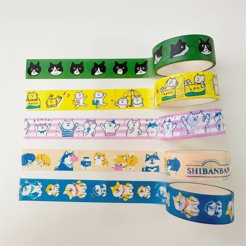 ملصق مواد الديكور DIY على شكل حيوان ياباني لطيف على شكل قطة شيبا إينو وشريط واشي