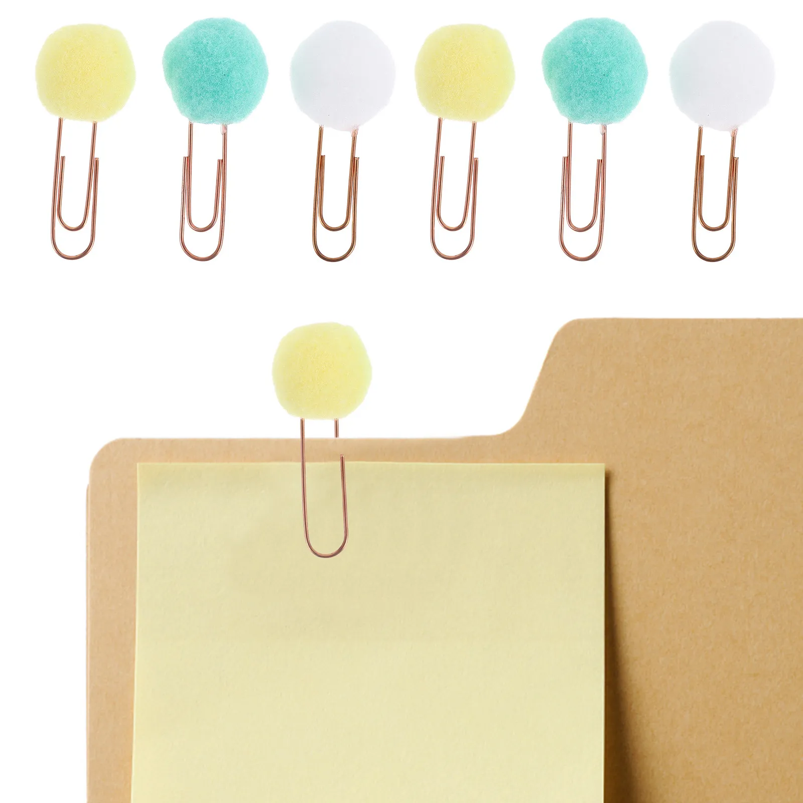 

50Pcs Colorful Pompon Ball Metal Bookmark Clips Light Clips for Documents Photos Invitations Display Office School