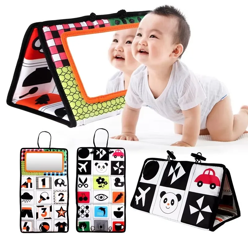 Zwart-wit pasgeboren spiegelspeelgoed BabyTummy Time voor baby's Montessori Development Crawl Hoog contrast ActivitySensory Toy