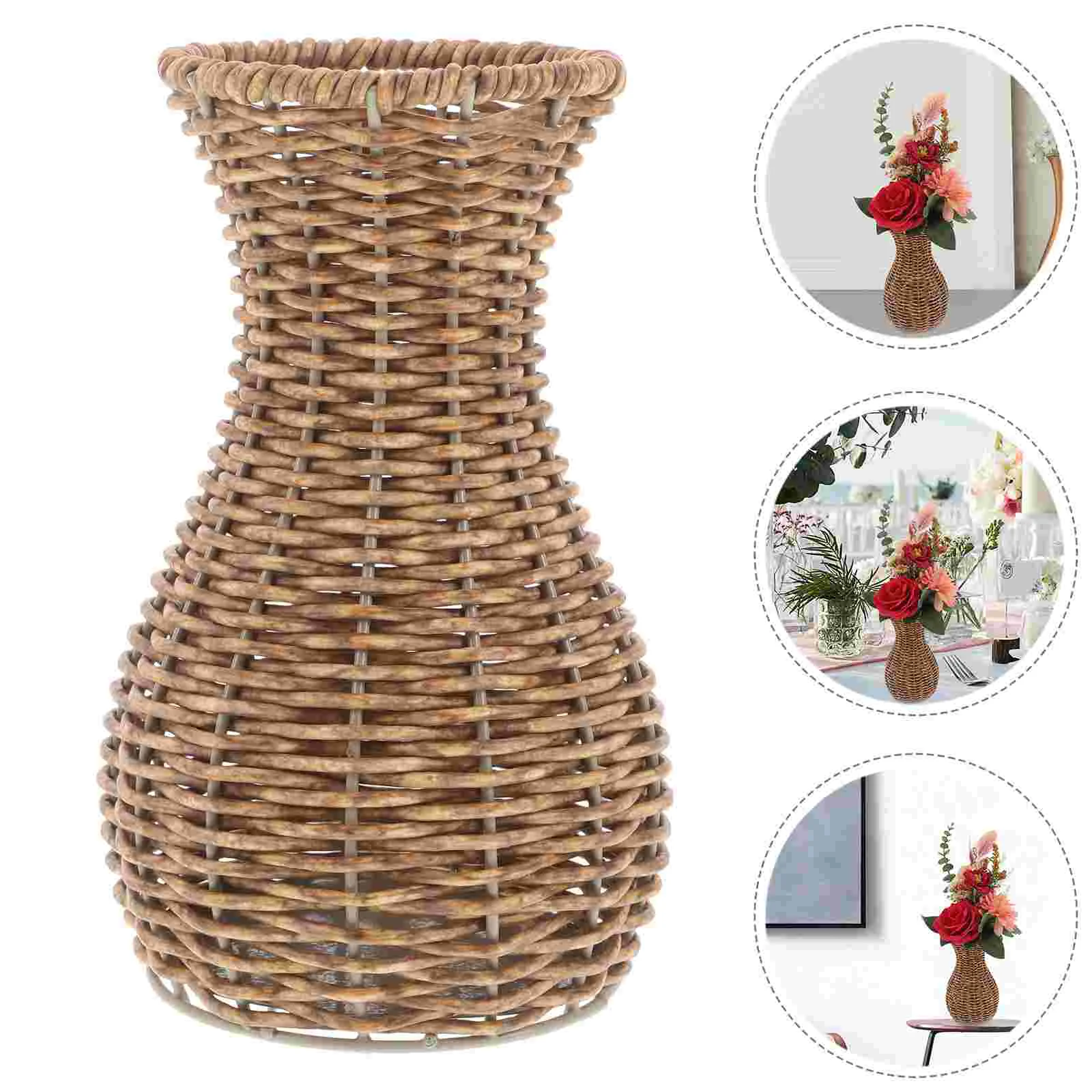 Large Wicker Floor Vase Handwoven Rattan Vase Decorative Flower Basket Rustic Farmhouse Planter Vintage Floral Container for Dri