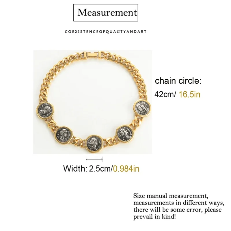 Vintage Queen Portrait Coin Necklace Choker For Women Antique Gold Color Old Money Jewelry Quality Designer Copper Chain 2025
