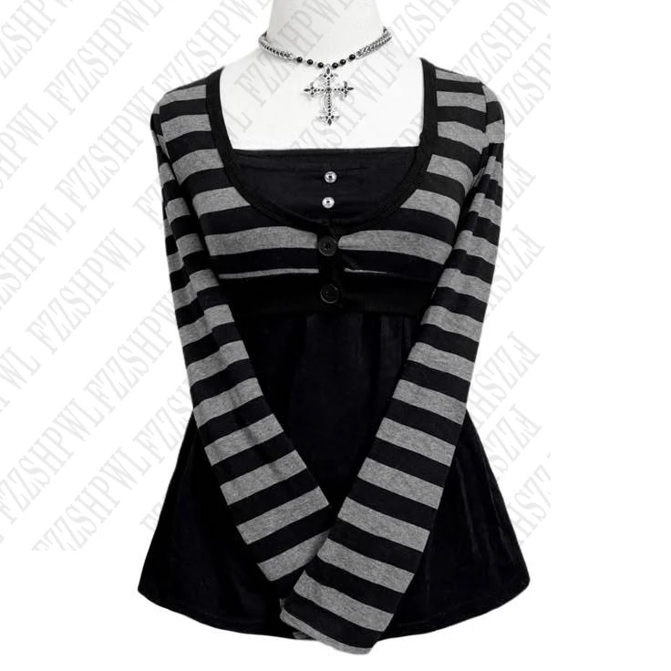 Ropa de mujer Y2K, camiseta gótica de estilo americano, camiseta Retro Harajuku a la moda, jersey de rayas, ropa de calle Chic Rock Punk, Tops